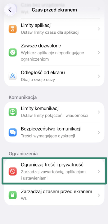 Content & Privacy Restrictions screen on iPhone.