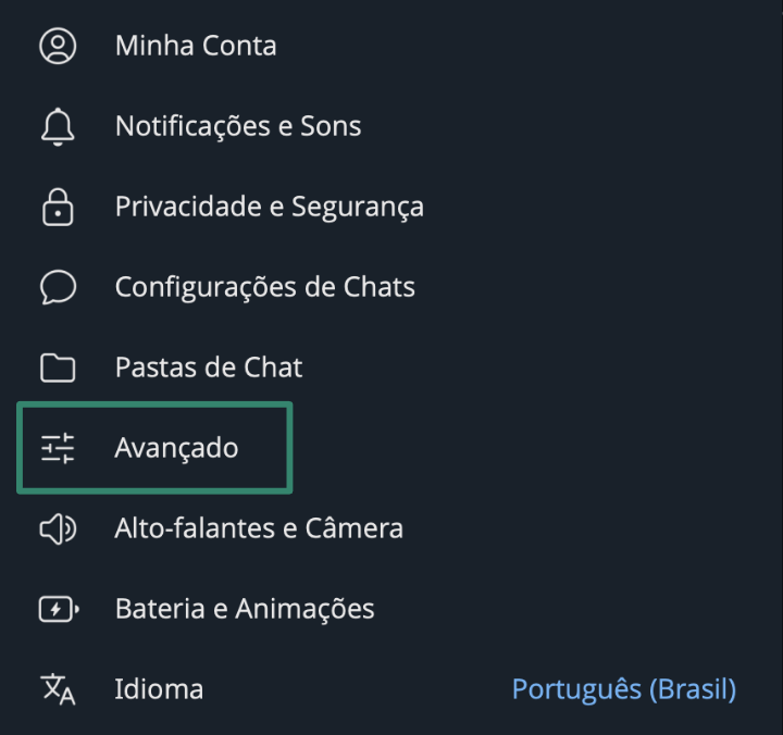 The Telegram Advanced settings on desktop.