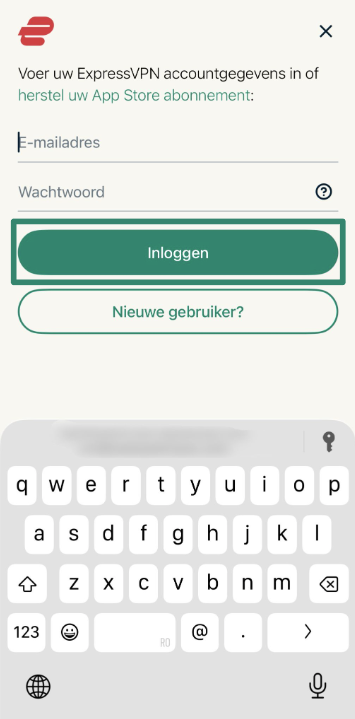 Logging into ExpressVPN using email address and password.