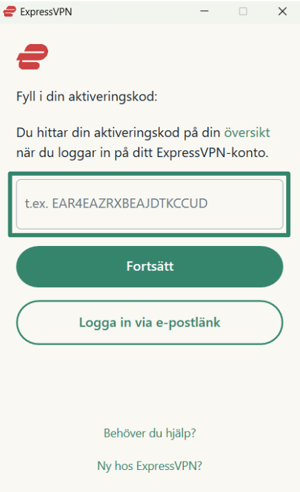 Logging into ExpressVPN on Windows using activation code.