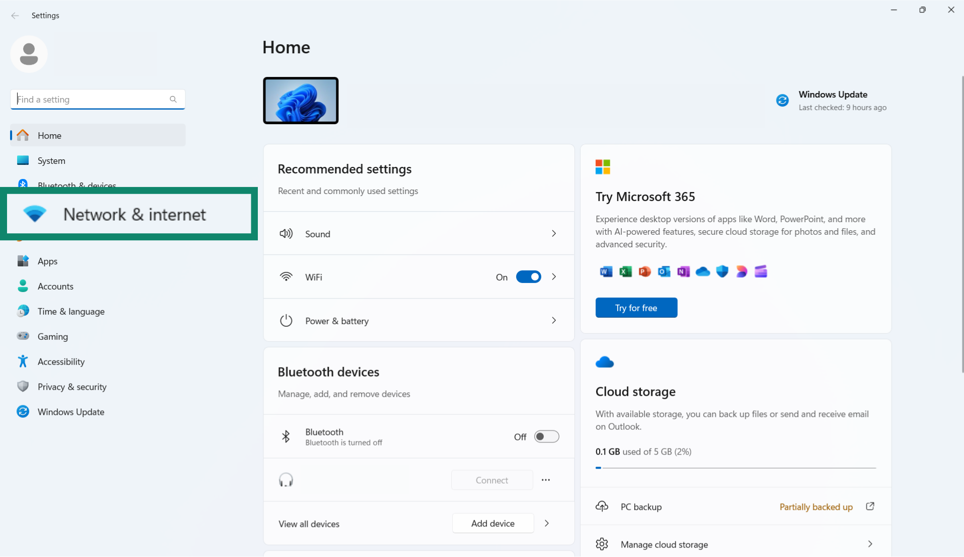 Windows settings screen showing the Network & internet option.