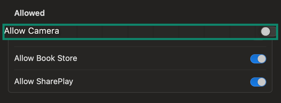 Image showing how to disable Mac camera.