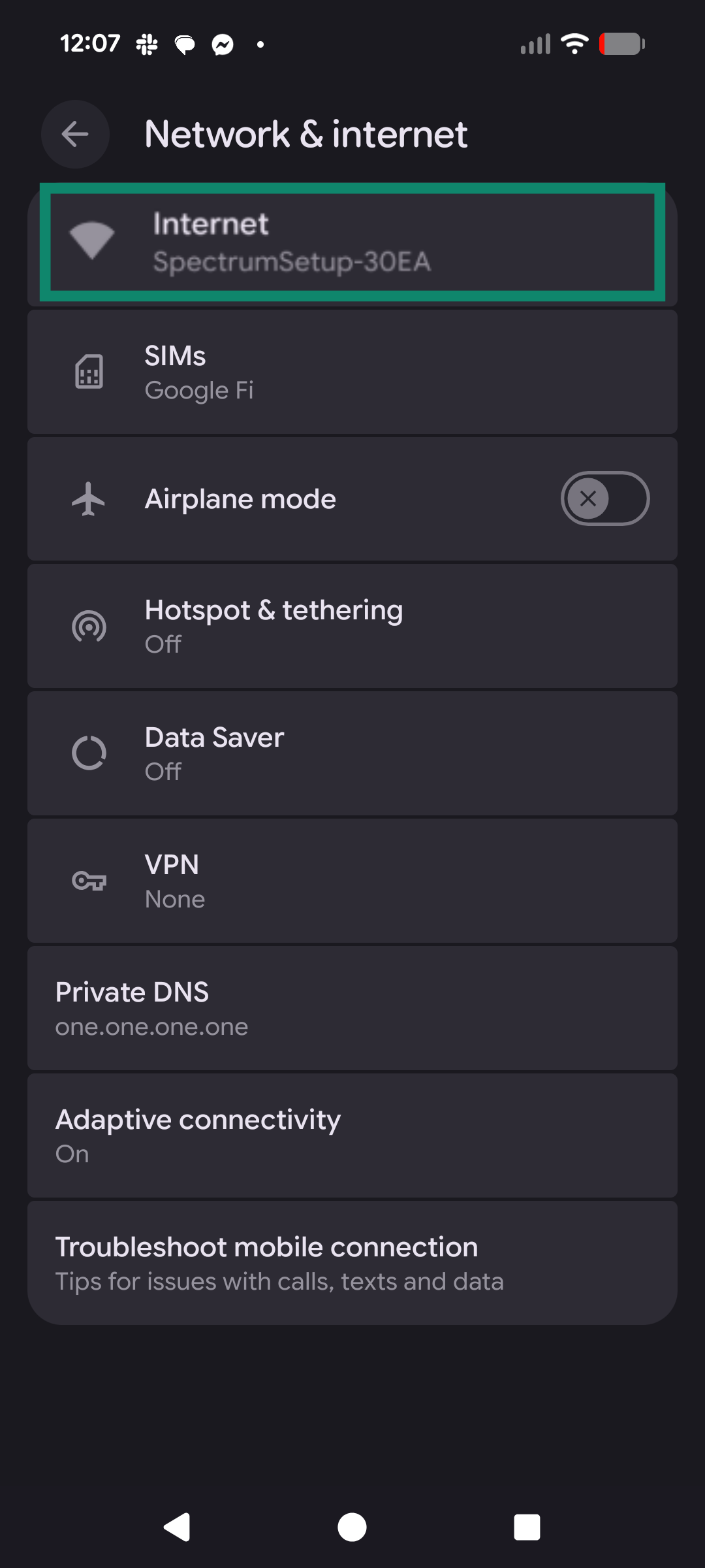 Android settings with Wi-Fi network highlighted.