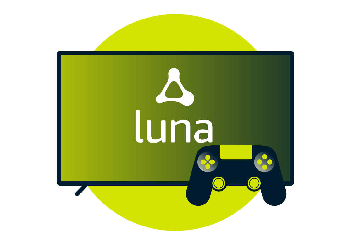 Amazon Luna-logo på skærmen med en controller.