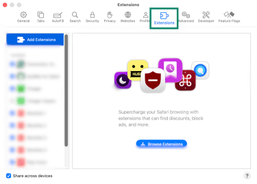 The Extension screen on macOS' Safari.
