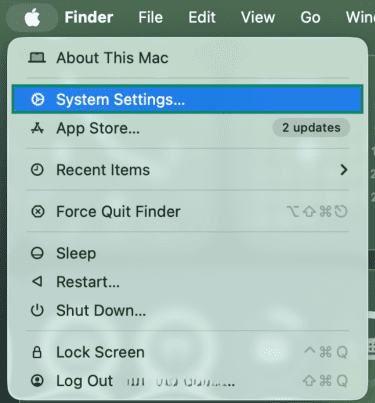 Accessing the System Settings menu on macOS.