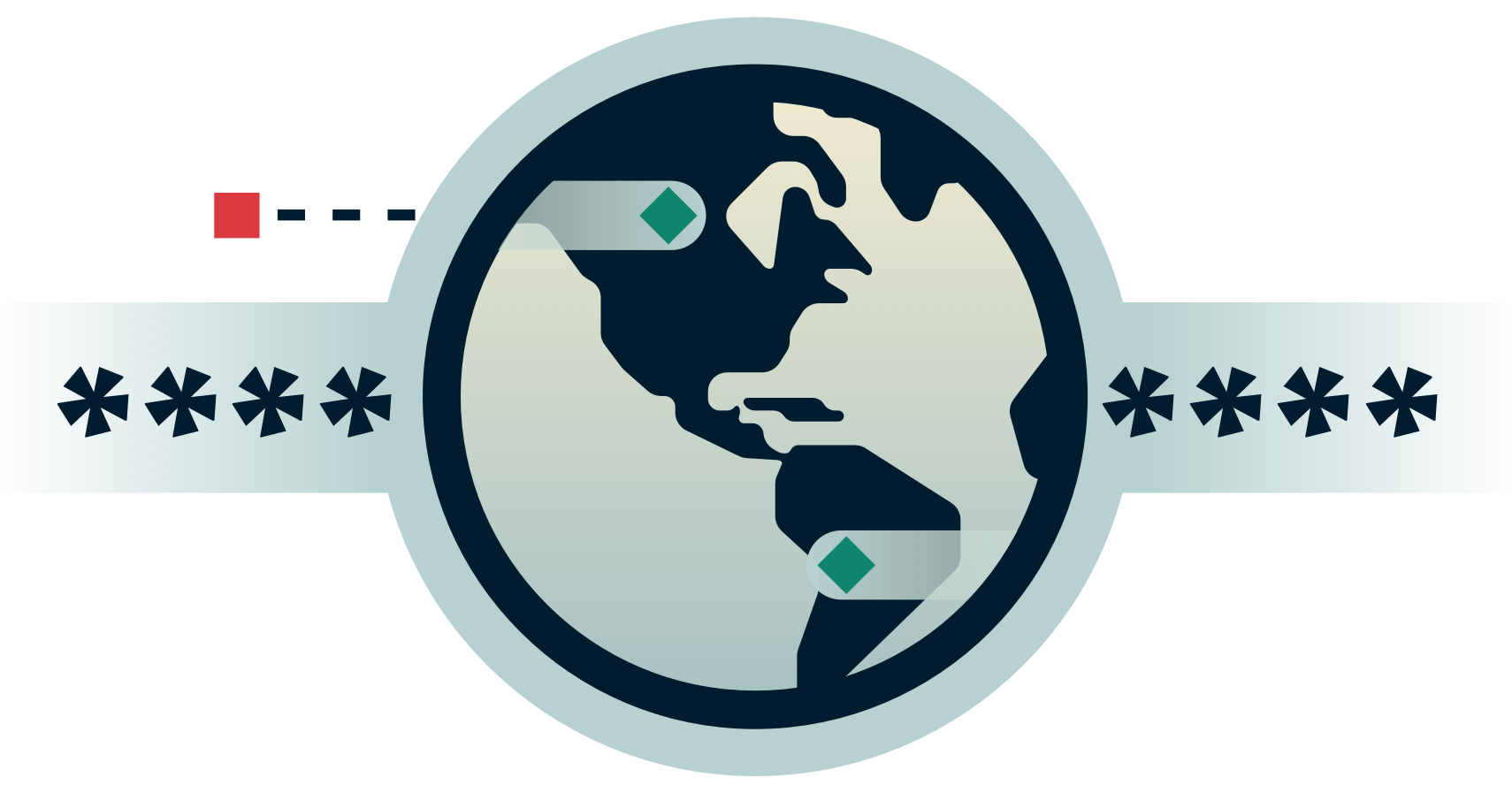 Globe in encrypted tunnel with an external party trying to get in. 