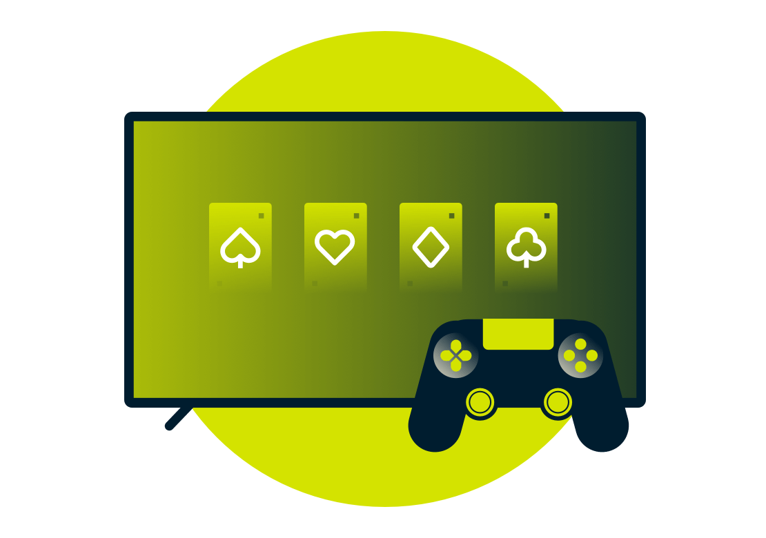 Spillekortsymboler på en skærm.