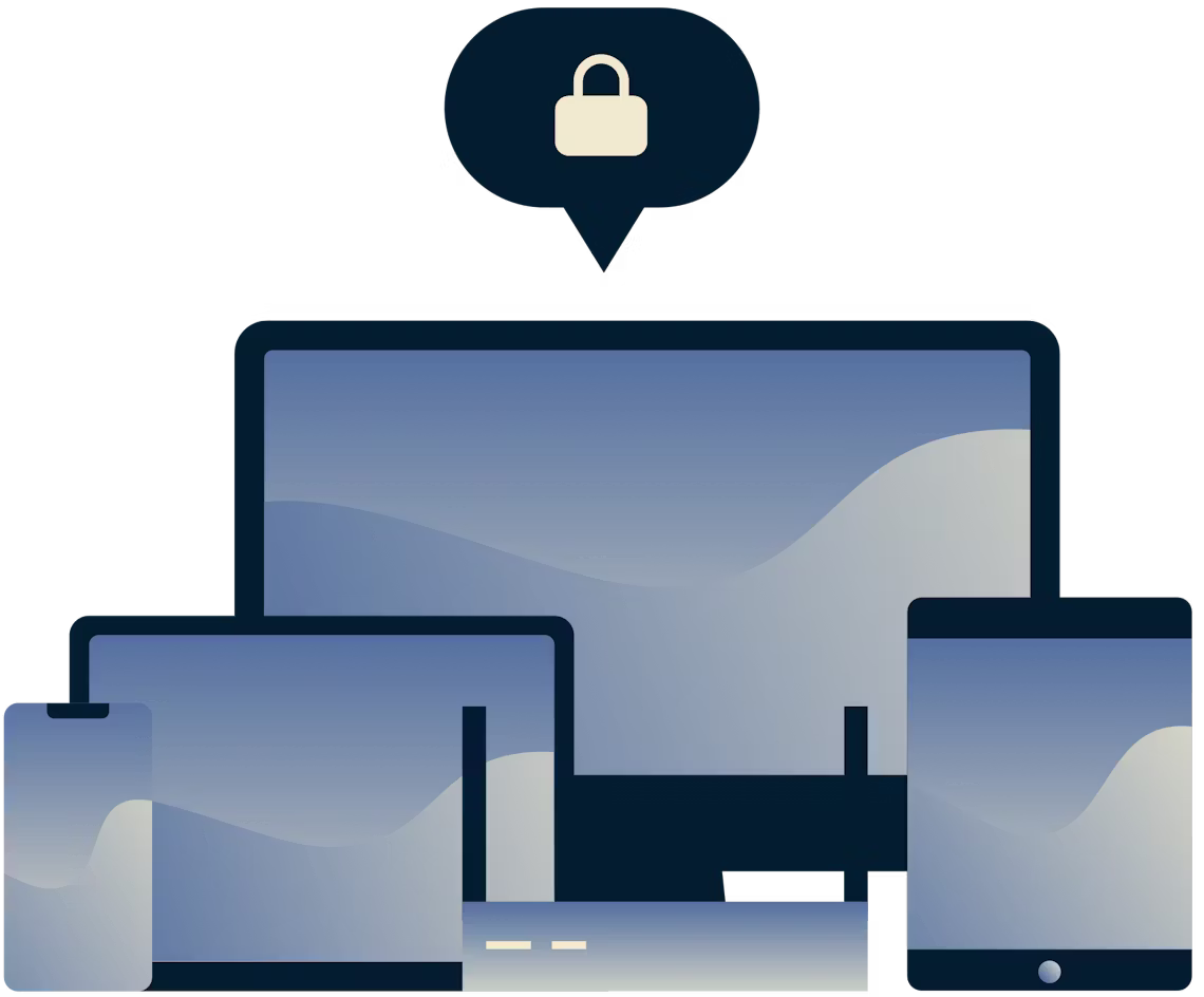 Dispositivo com uma bolha da fala com um cadeado dentro.