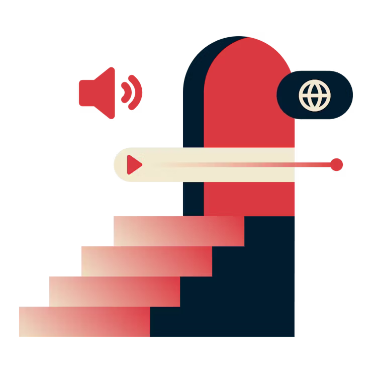 Vea sus contenidos desde cualquier lugar: escaleras a una puerta abierta representando el acceso.