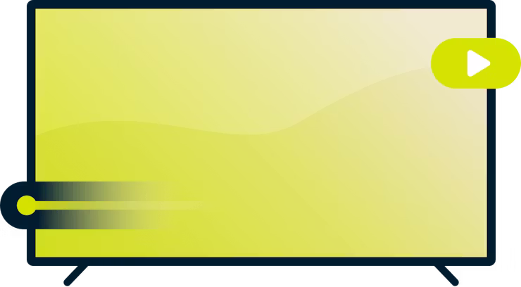 Giocare meglio con una VPN: una televisione con una barra di progresso e un pulsante di riproduzione.