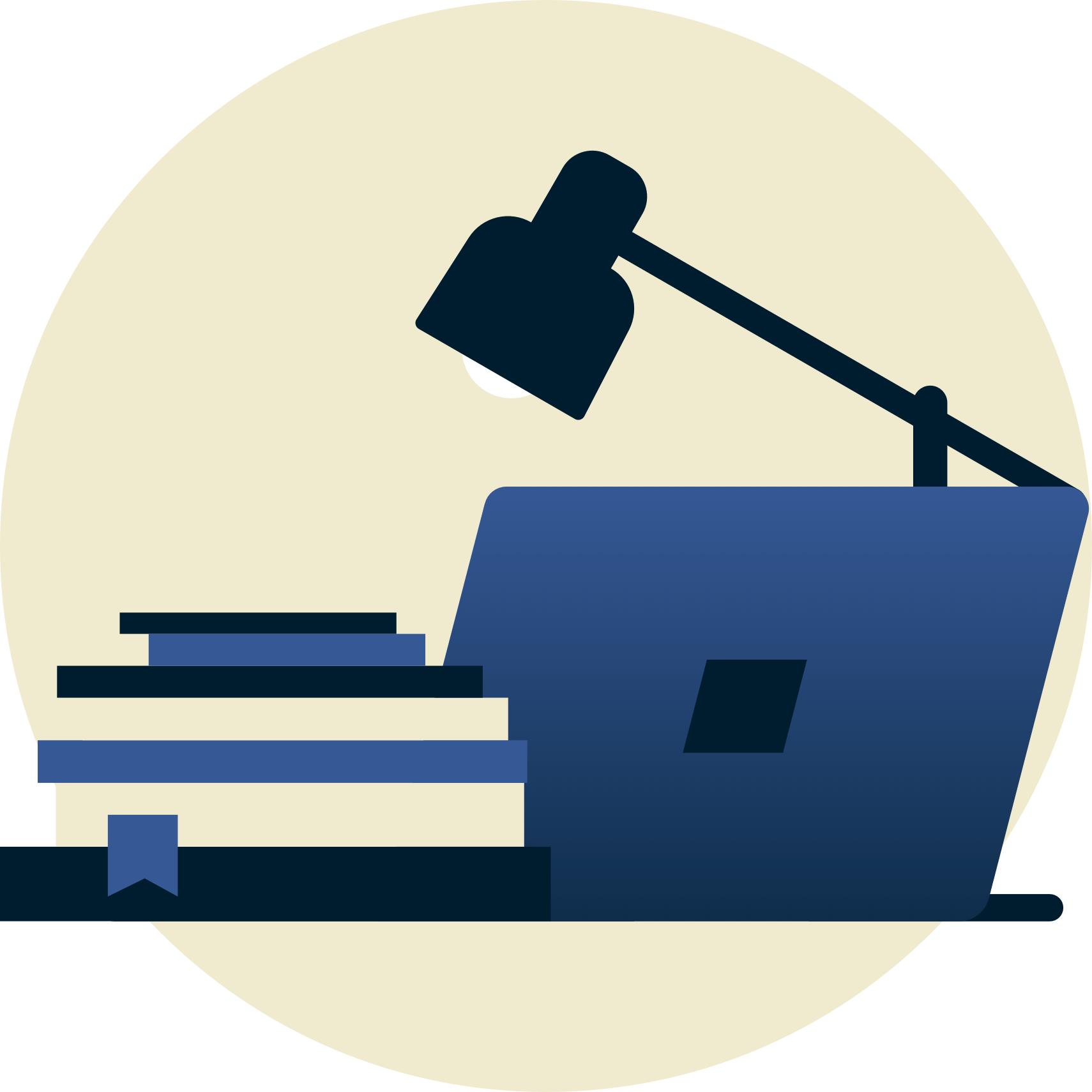 Lampen over skolebøgerne og den bærbare computer vender væk fra dig.