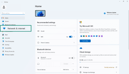 The Windows Settings screen, showing the Network & internet option.