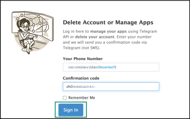 Confirm that you have access to the Telegram account by entering the code in the required box.