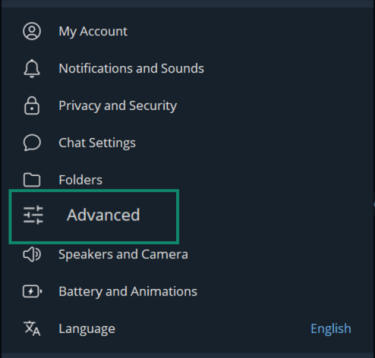 The Telegram Advanced settings on desktop.