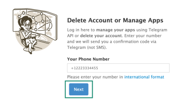 Enter the phone number associated with your Telegram account in an international format.