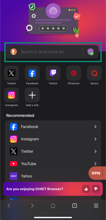 TOR Browser search bar on dark background