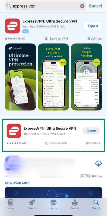 The ExpressVPN app in the Apple App Store.