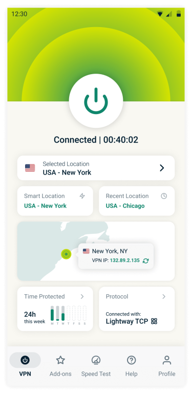 ExpressVPN connected on mobile (Android).
