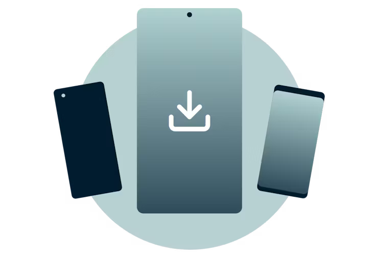 Android? ExpressVPN ?? 다운로드 기호가 표시된 안드로이드 기기.