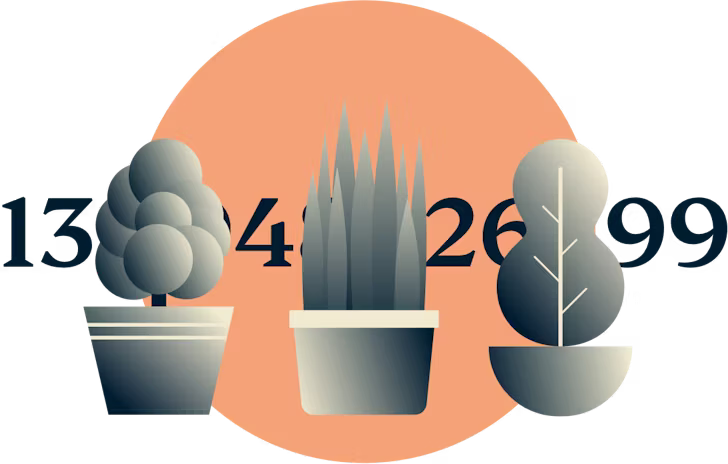 Tre piante che coprono una linea numerica.