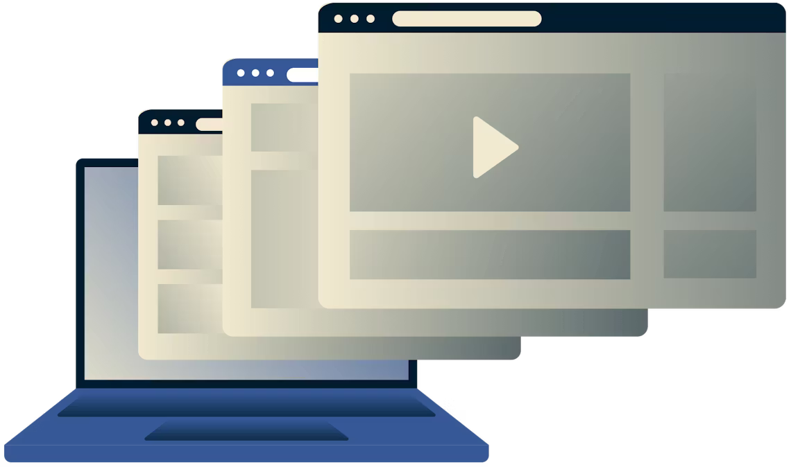 Laptop dengan beberapa jendela browser.