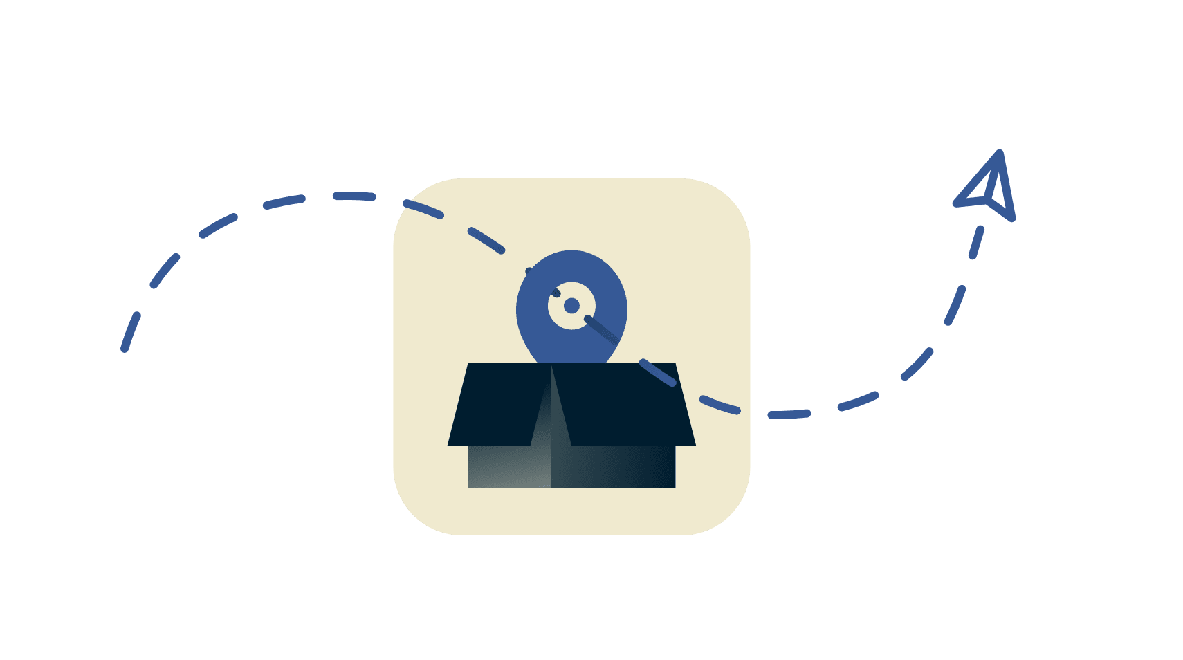 A tracking icon in a box with a paper airplane flying through it.